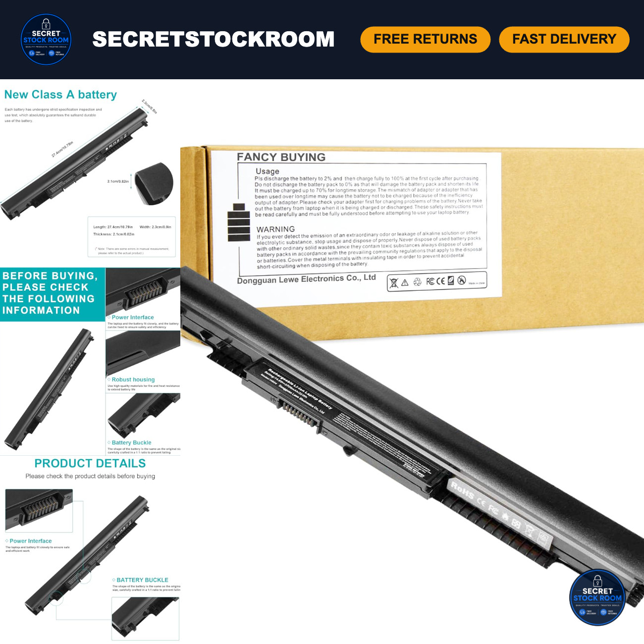 High-Capacity Laptop Battery Replacement for HP 807956-001, HS04, HS03, TPN-I119