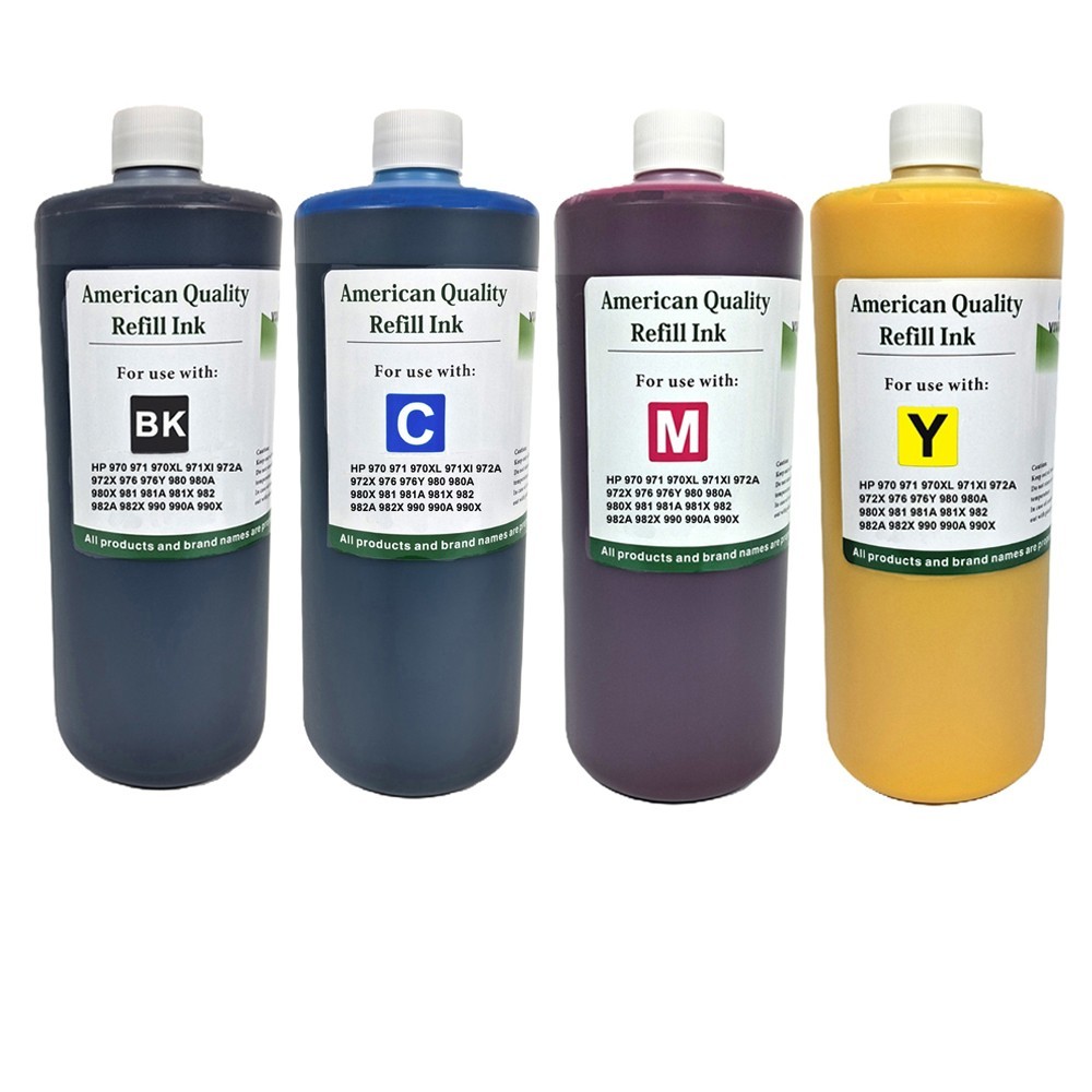Ink Refill Bottles Pigment Ink BKCMY for HP 982 982A 982X 990 990A 990X 4x1000ml