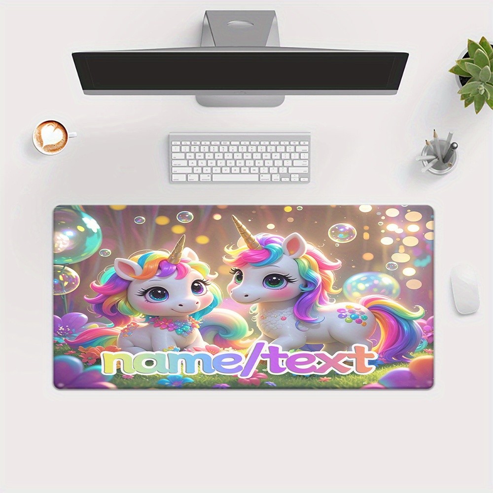 Customizable 1pc Dual Unicorns HD Printed Desk Pad, XXL Non-Slip Rubber Mousep