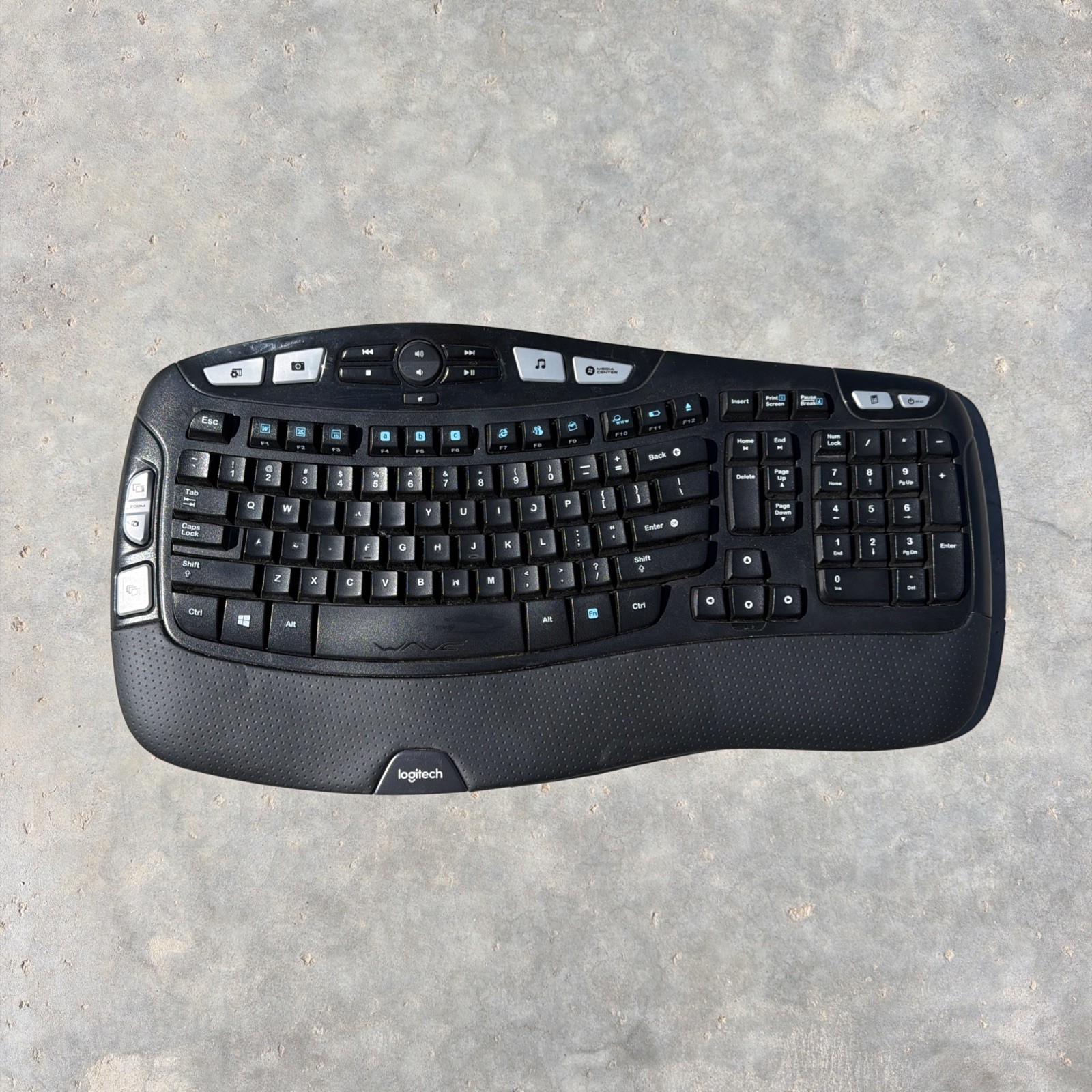 Logitech K350 Wireless Wave Ergonomic Keyboard Black Tested Works No USB Dongle