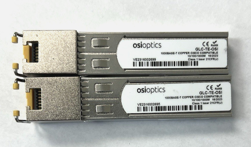 (2) OSIoptics SFP-T-OSI 1000Base-T MSA SFP 10/100/1000M Copper RJ45 Transceiver