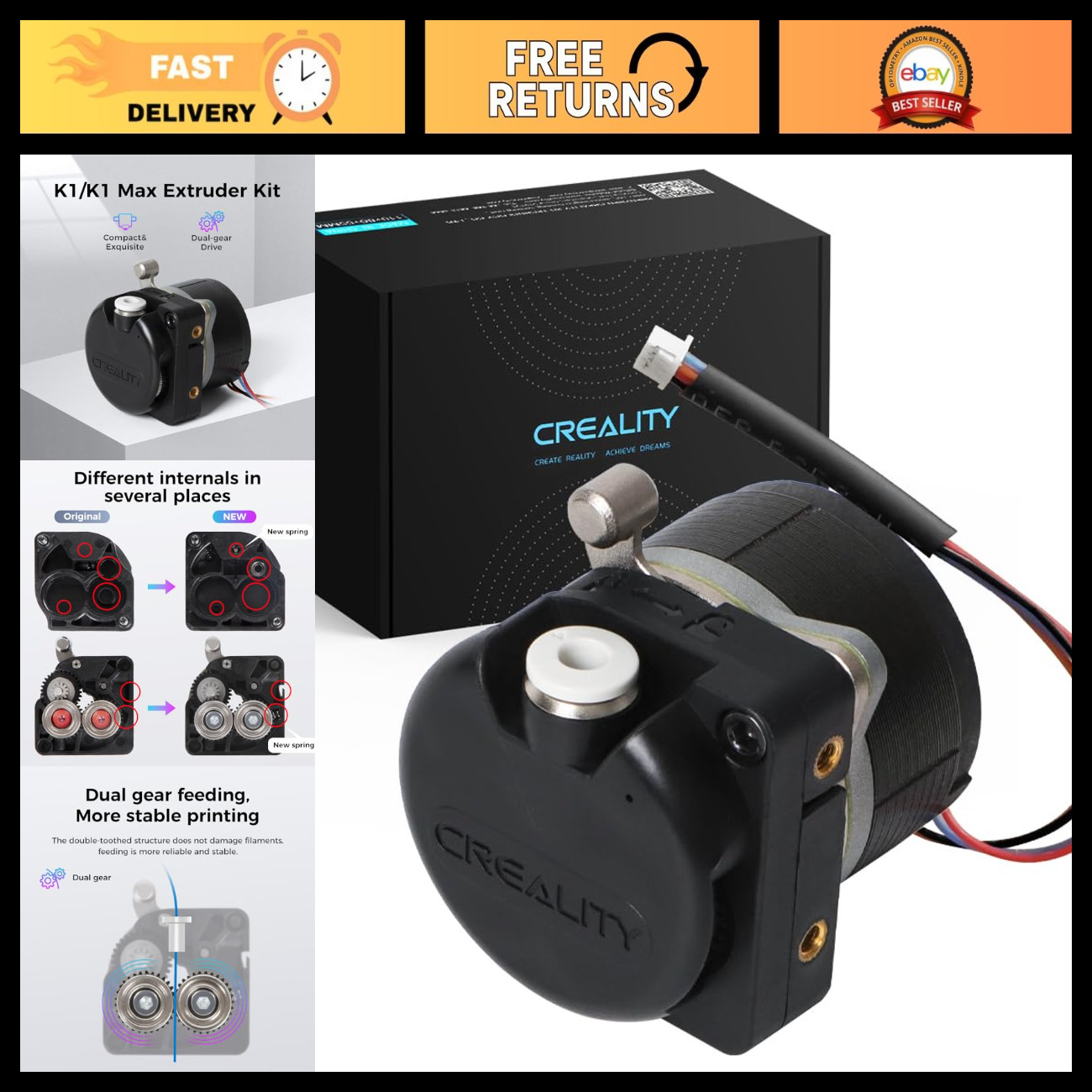 Upgraded Direct Drive Extruder Kit for K1 SE/Ender 3 V3 Plus - Dual Gear, Smooth