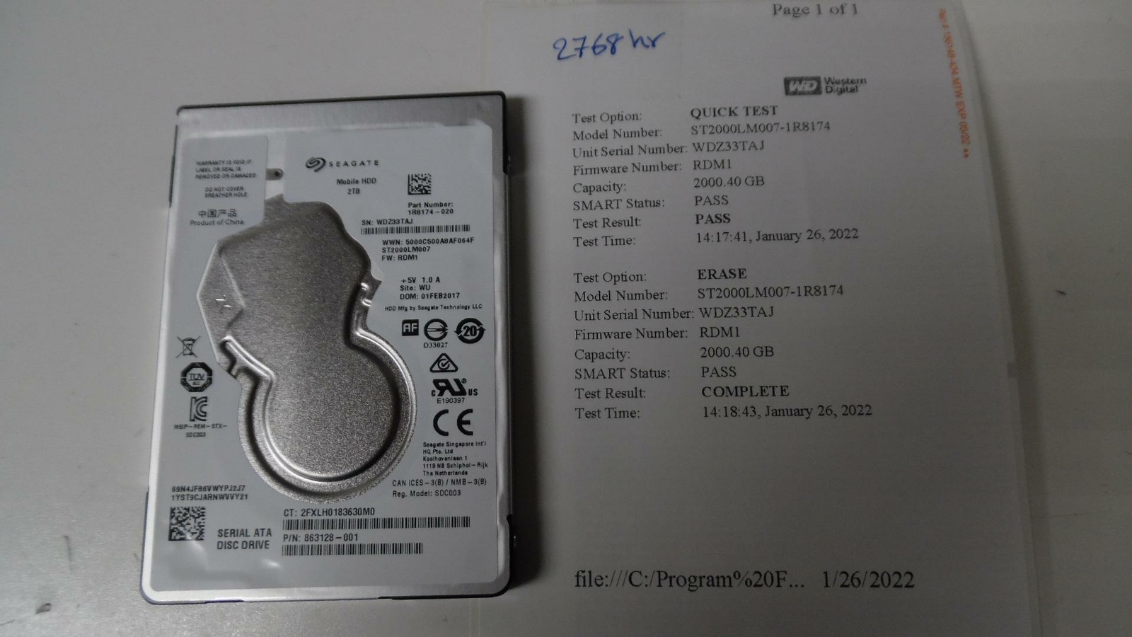Original Seagate 2.5" 2TB 5400RPM SATA HDD - ST2000LM007 - Tested