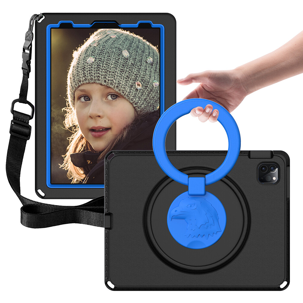 Rotating Stand Case for iPad 5/6/7/8/9/10/11th Gen w Screen Protector & Strap
