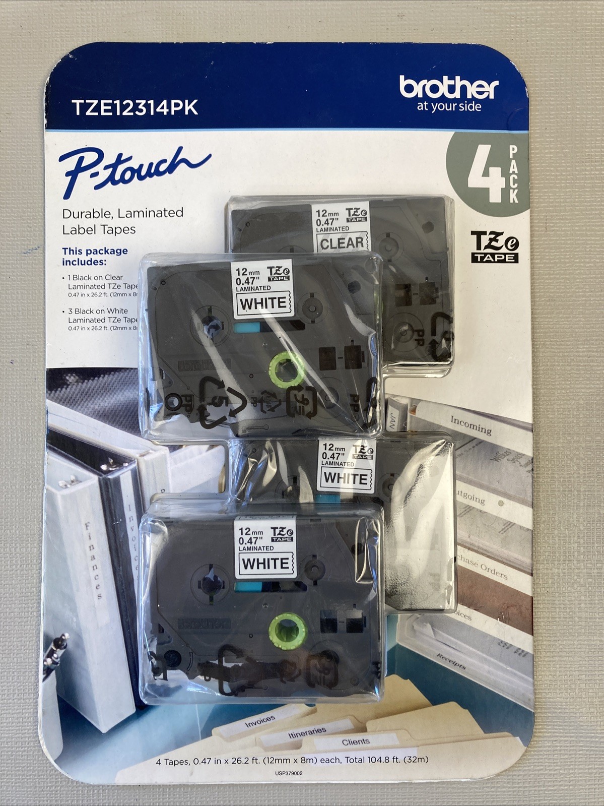 Brother P-Touch Durable Laminated Label Tapes Black on White/Clear TZE12314PK