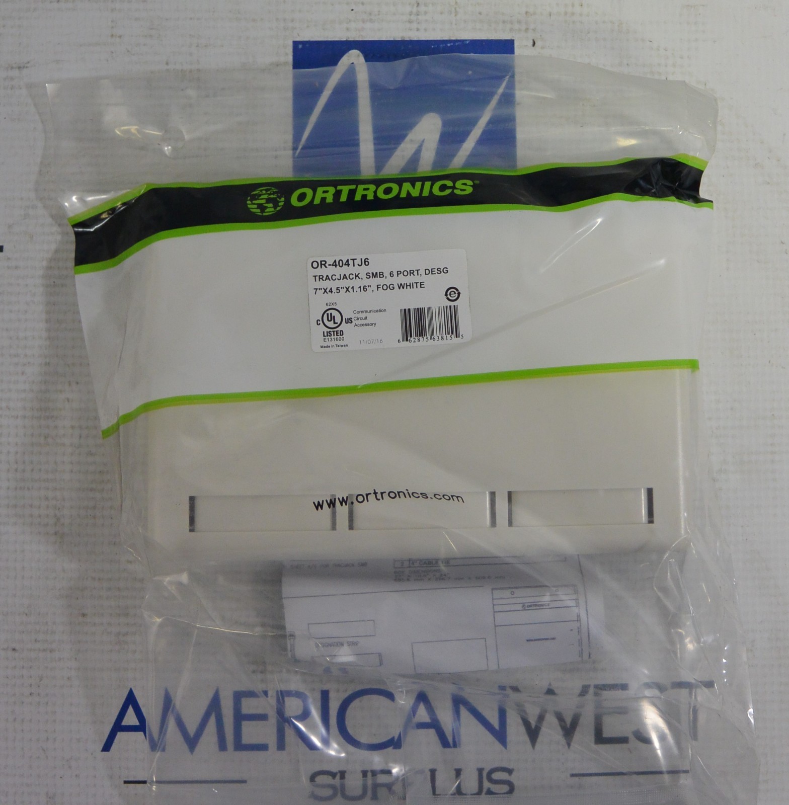 ORTRONICS OR-404TJ6 NEW TRACJACK  SMB 6 PORT DESG 7"X4.5"X1.16" FOG WHITE