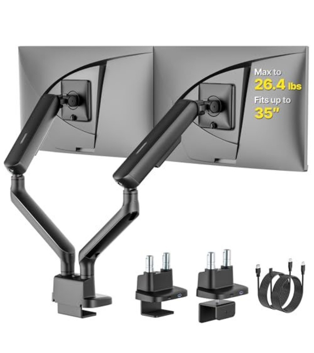 monTEK Mechanical Spring Dual Monitor Arm with USB for 27 32 34inch Screens