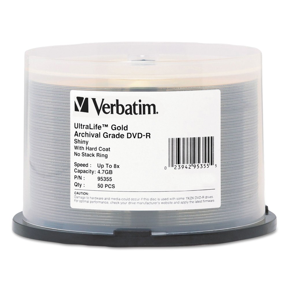 Verbatim Americas Llc 95355 Dvd-R 4.7Gb 16X Ultralife Gold Shiny Archival Grade