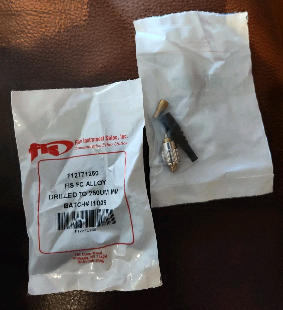 2 each Fiber Instrument Sales FIS FC Fiber Optic Connector Drilled To 250uM 