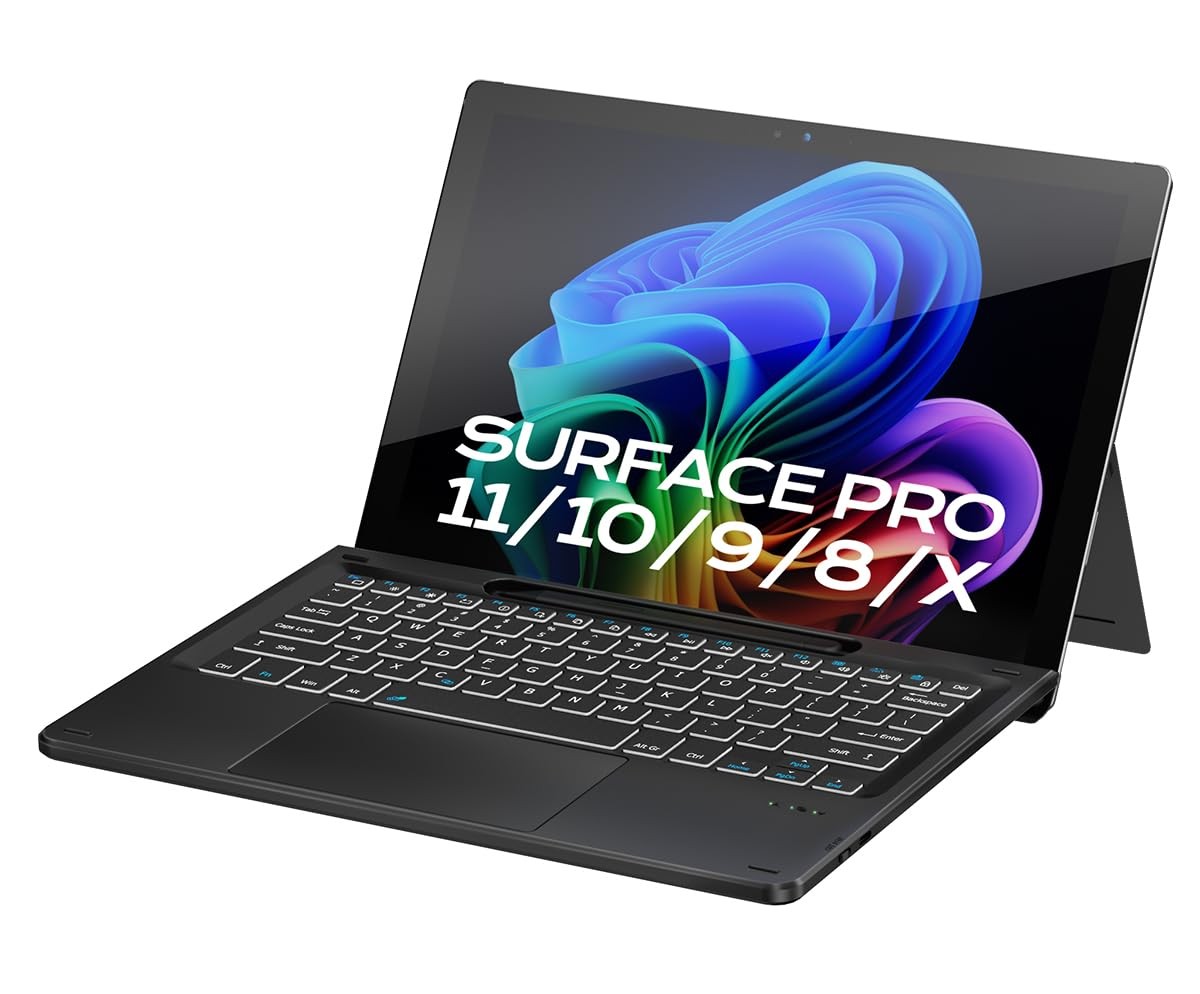 Doohoeek Bluetooth Keyboard Surface Pro 11/10/9/8/X Touchpad Backlit Black
