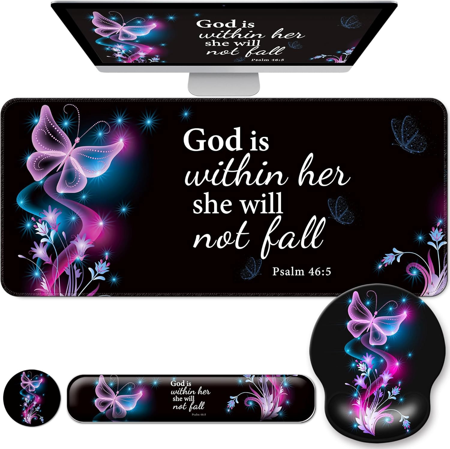 Desk Mat Set + Keyboard and Mouse Pad with Wrist Rest Support,4-In-1 Large Mouse