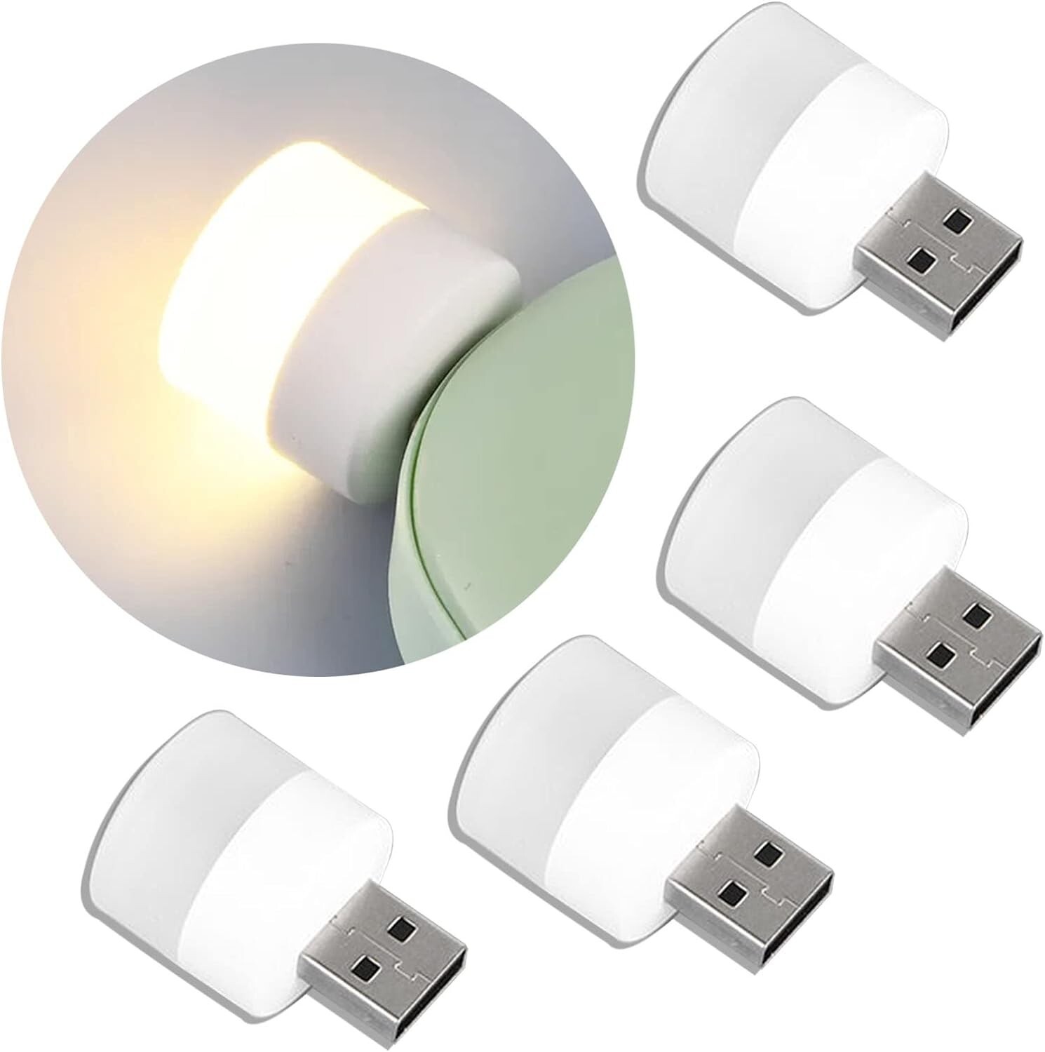10x USB Portable LED Mini Nights Light Small Round Lamp Mobile Power Plug&Play