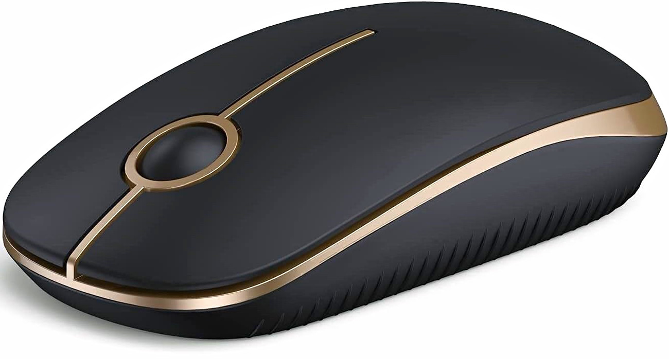 VssoPlor Wireless Mouse, 2.4G Slim Computer Laptop Mouse, Black and Gold