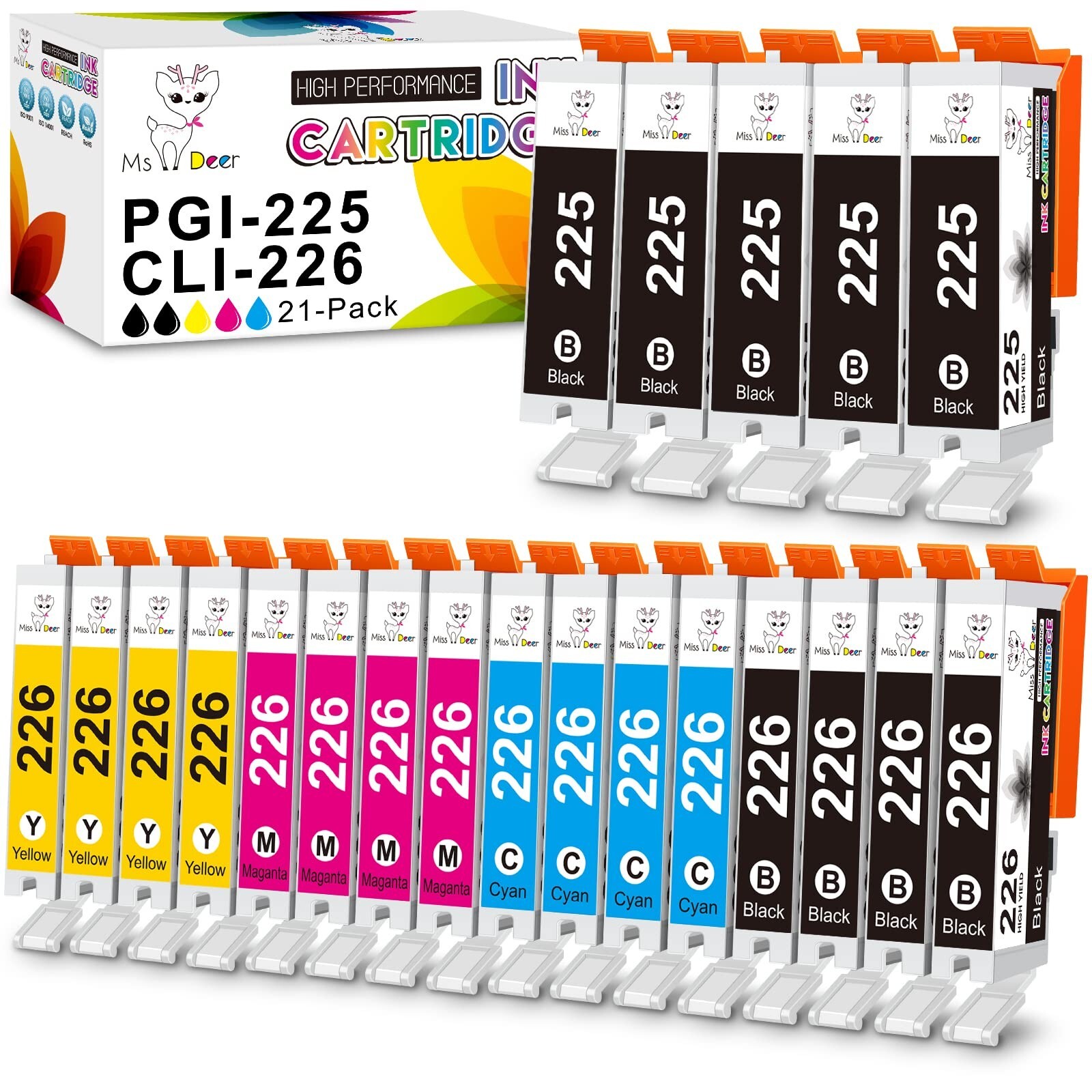 Miss Deer Compatible ink Cartridges 225 and 226 Replacement for Canon PGI-225...