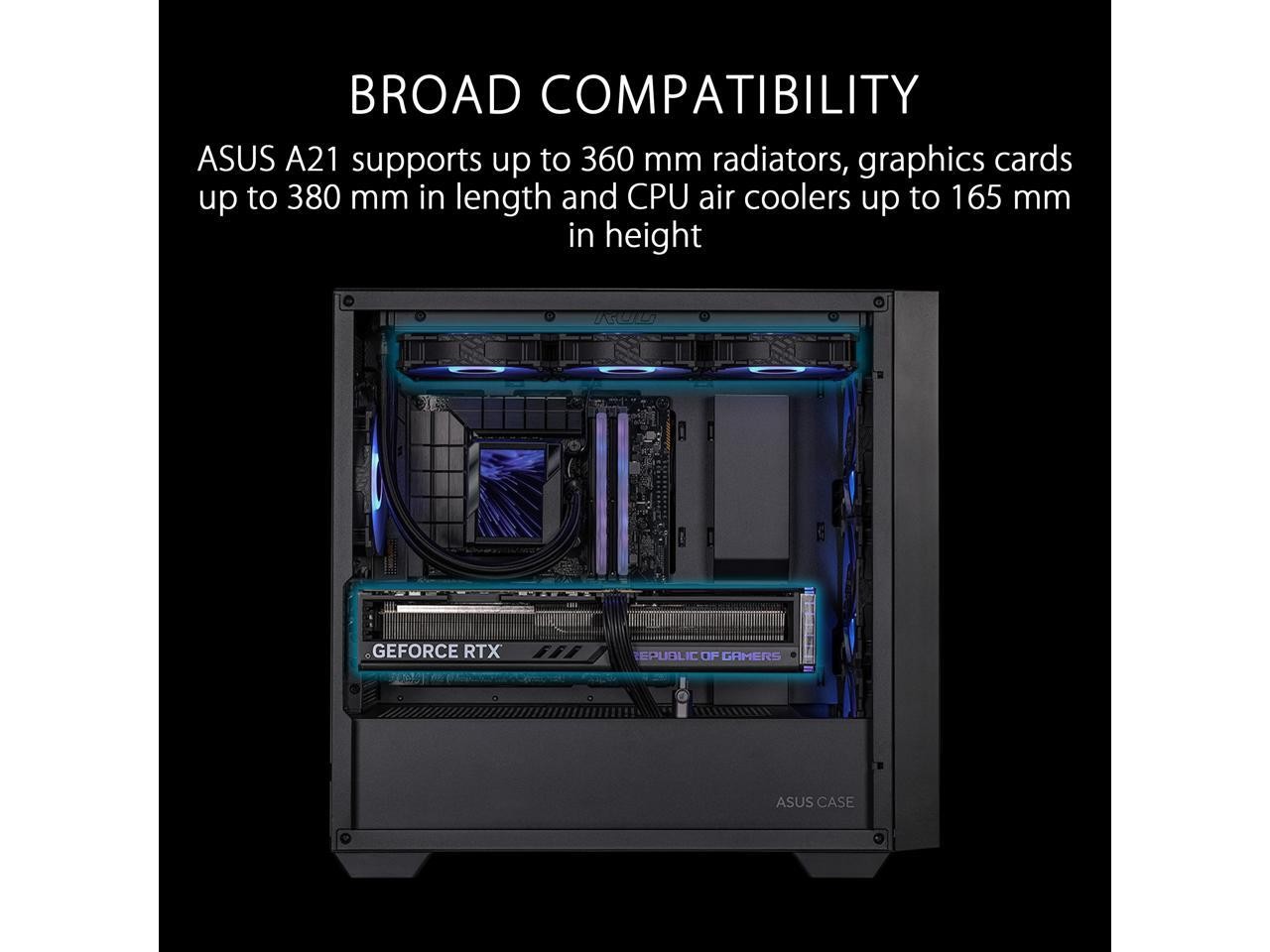 A21/BLK// Micro ATX Computer Case Steel / Plastic / Tempered Glass-Black ASUS