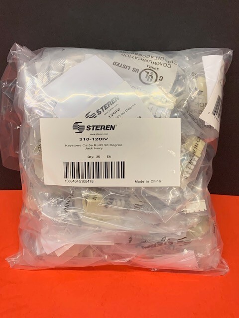 STEREN 310-120IV Ivory  Keystone CAT5E RJ45 90 Degree Jack  Bag of 25