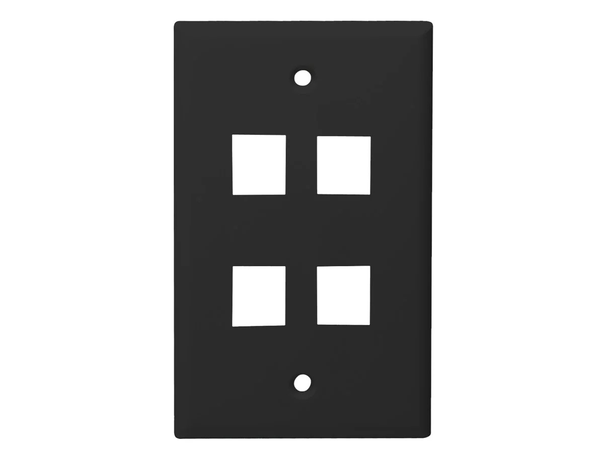 Monoprice Mid-Size Keystone Plate 4 Port, Black, UL