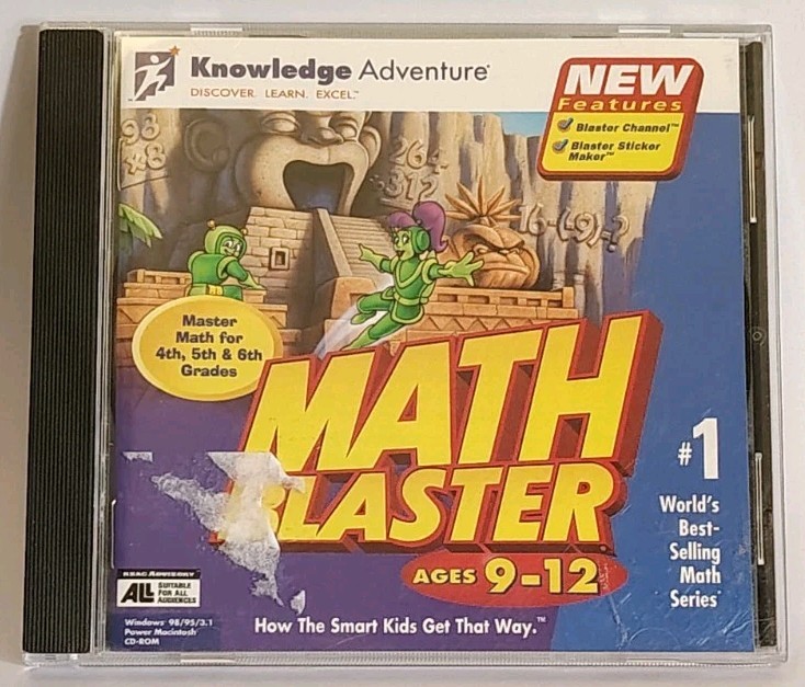 Math Blaster Ages 9-12 PC Mac CD-ROM 1998 Knowledge Adventure Complete Manual