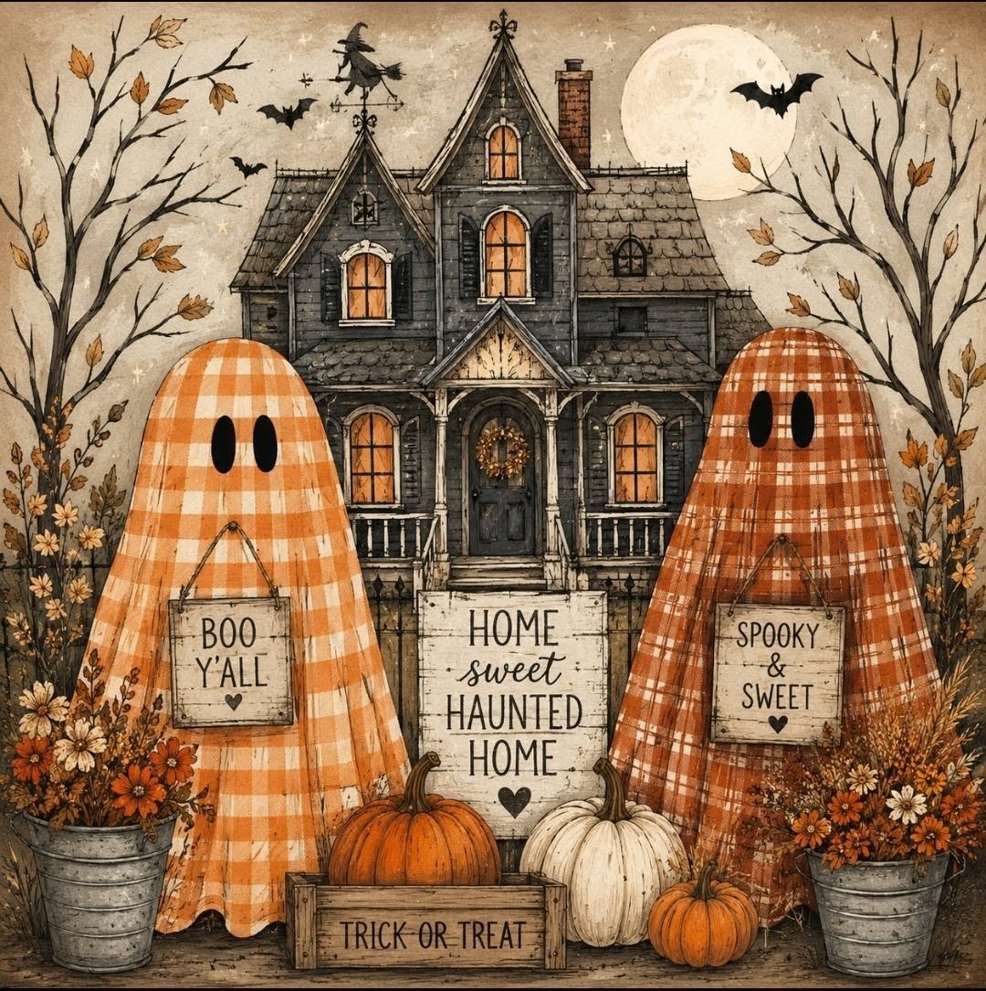 Halloween Mouse Pad Plaid Ghosts Haunted House Autumn Fall Decor 9x7 Non-Slip