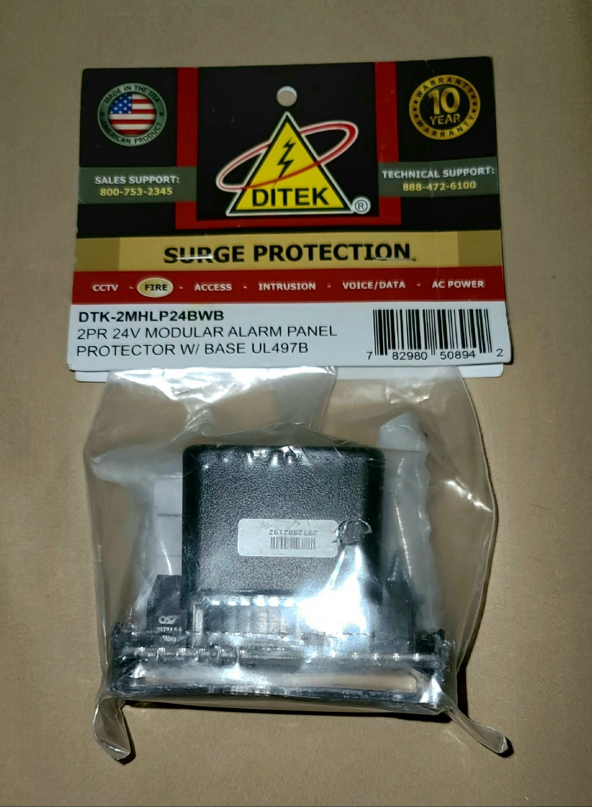 DITEK DTK-2MHLP24BWB 2-PR 24V Modular Alarm Panel Surge Protector W/ Base UL497B