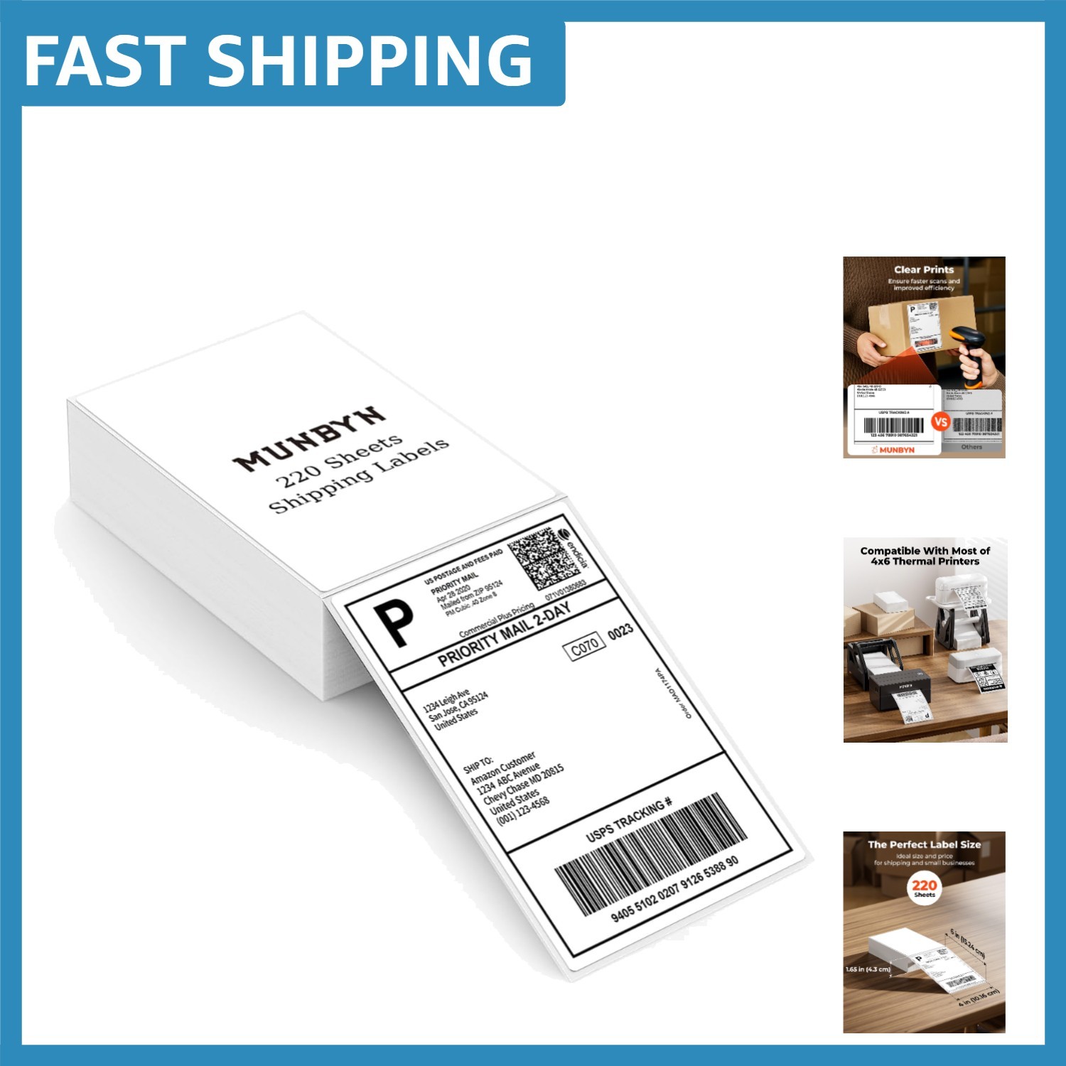 Effortless 4x6 Thermal Shipping Labels - 220 Count, Compatible with All Printers