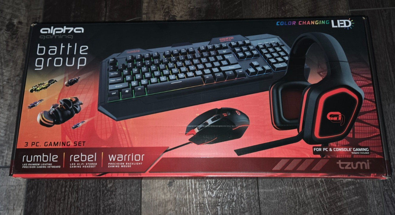 Alpha Gaming Battle Group 3-Piece Set with Headset, Keyboard & Mouse 