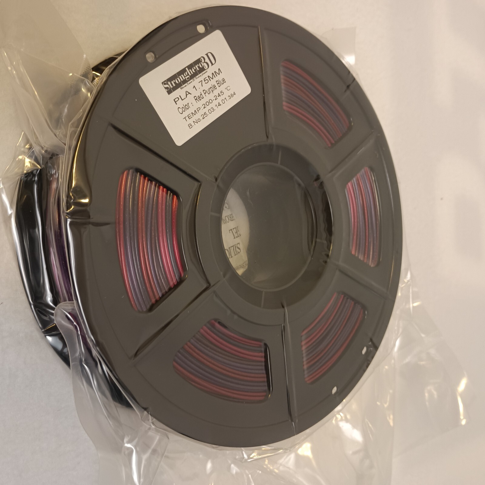 StrongHero 3D Silk PLA Filament 1.75mm 1KG Tri-Color Black Blue Purple Spool