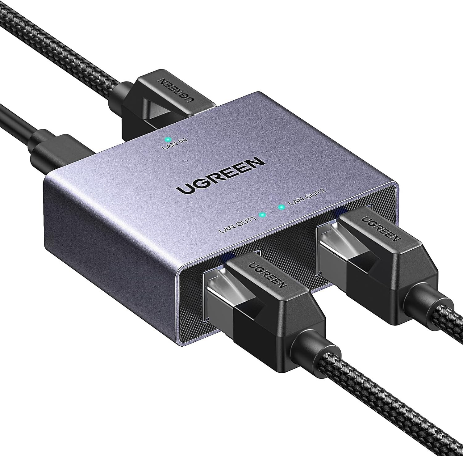 1000Mbps Ethernet Splitter 1 to 2 - Plug and Play RJ45 Switch in Space Grey