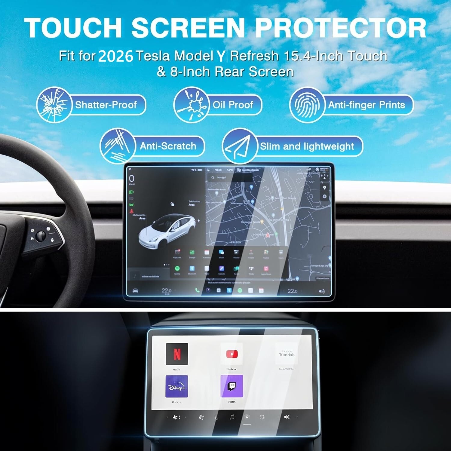 (2 PCS) Tempered Glass Screen Protector for Tesla Model Y 2025/2026 Accessories