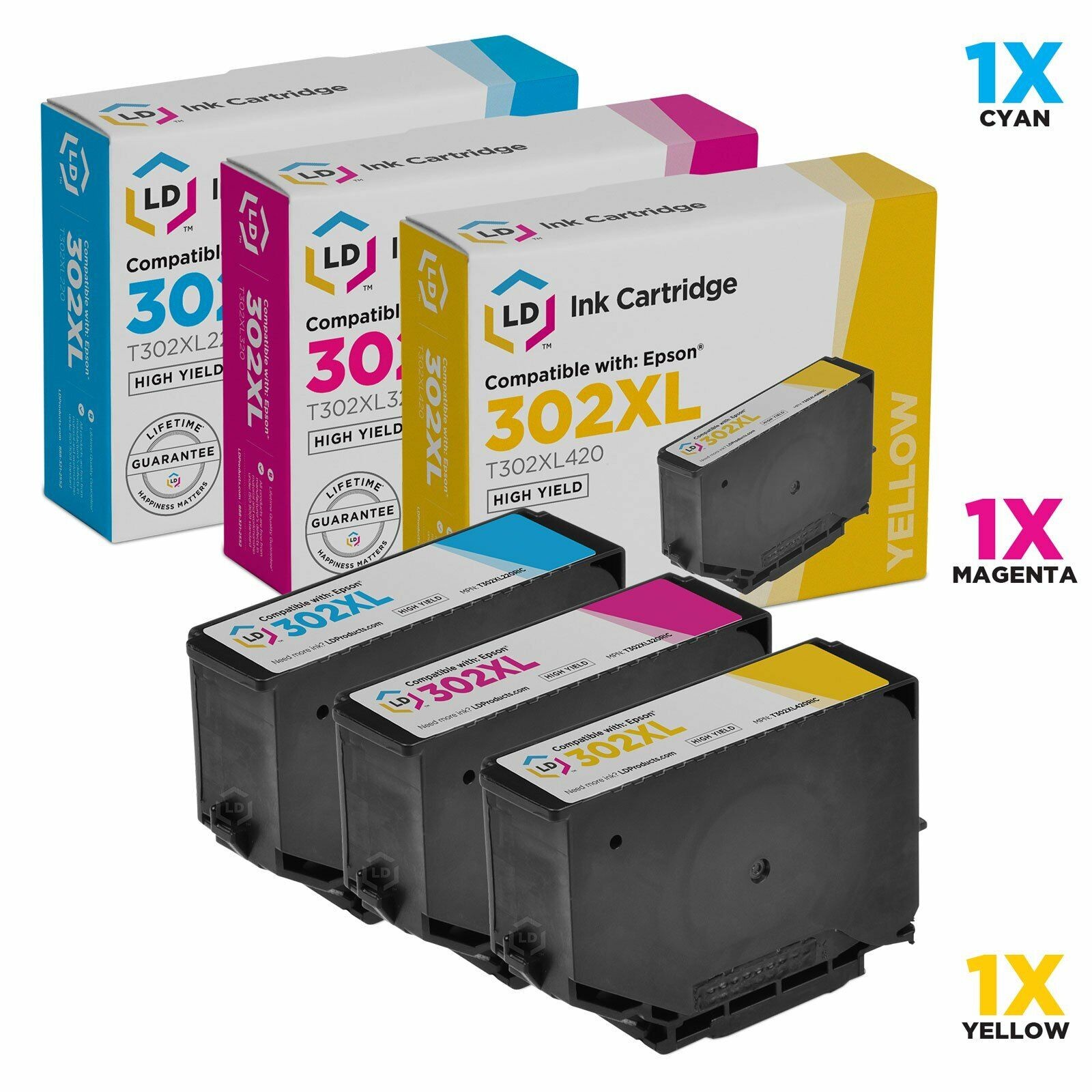 LD Replacement for Epson 302XL HY Ink CMY 3-Pack for Expression Premium XP-6000