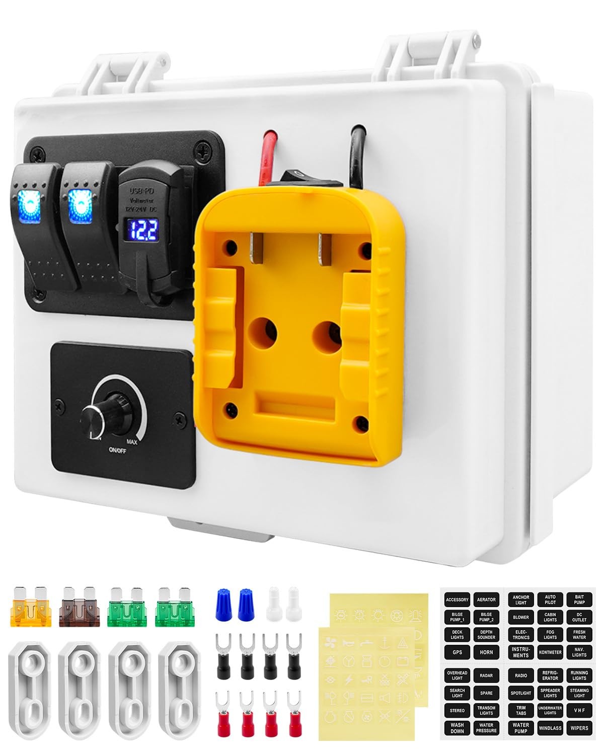 Power Distribution with Battery Adapter with Dewalt 20V Battery, Pre-Installe...