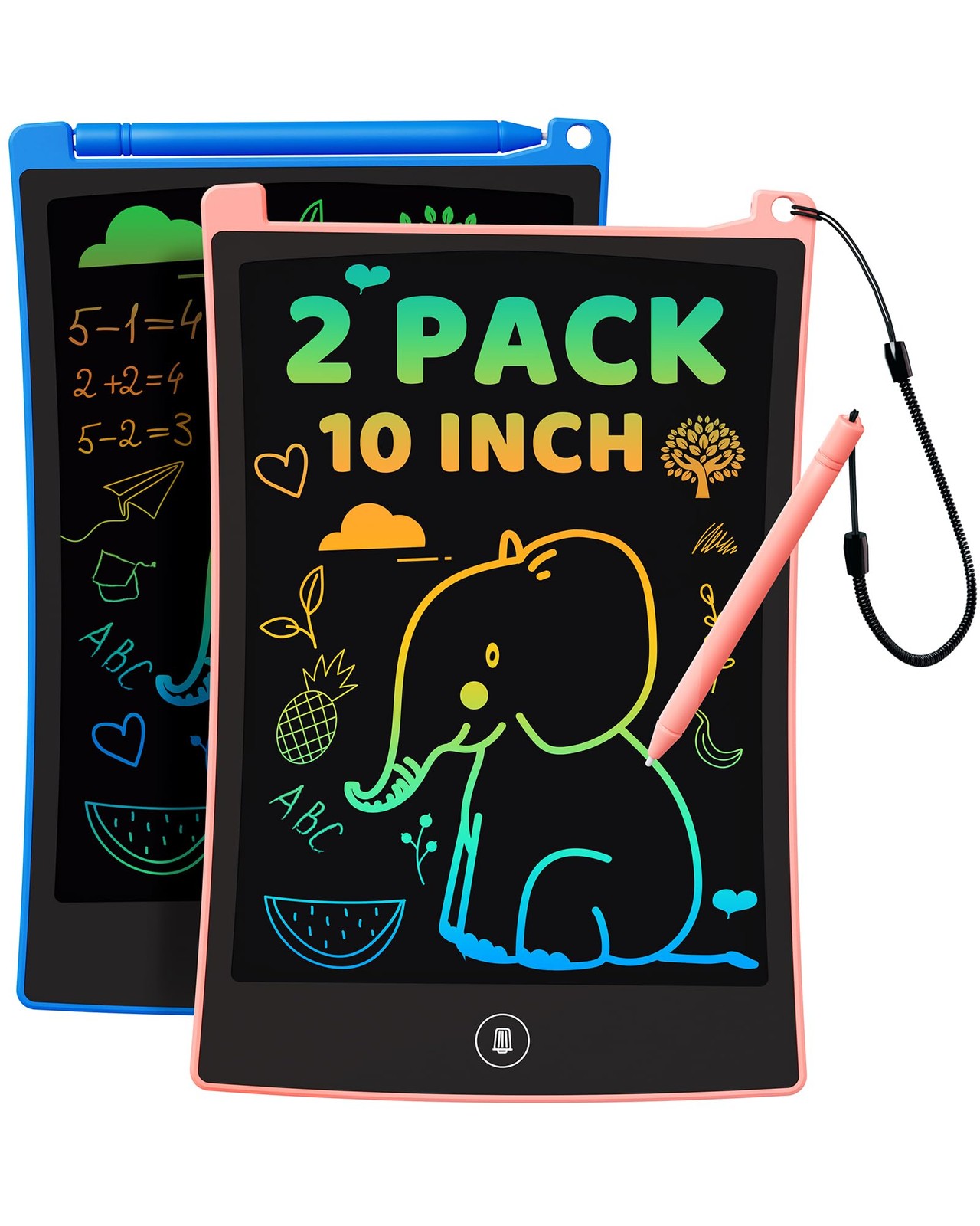 KOKODI 2 Pack 10 Inch LCD Writing Tablet for Kids, Colorful Doodle Board Erasabl