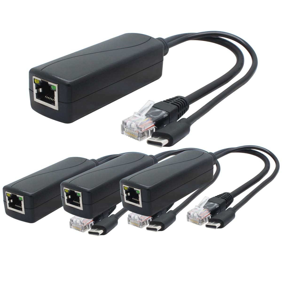4 Pack 5V Gigabit PoE Splitter USB Type C 48V To 5V 2.4A Adapter 802.3af Kit