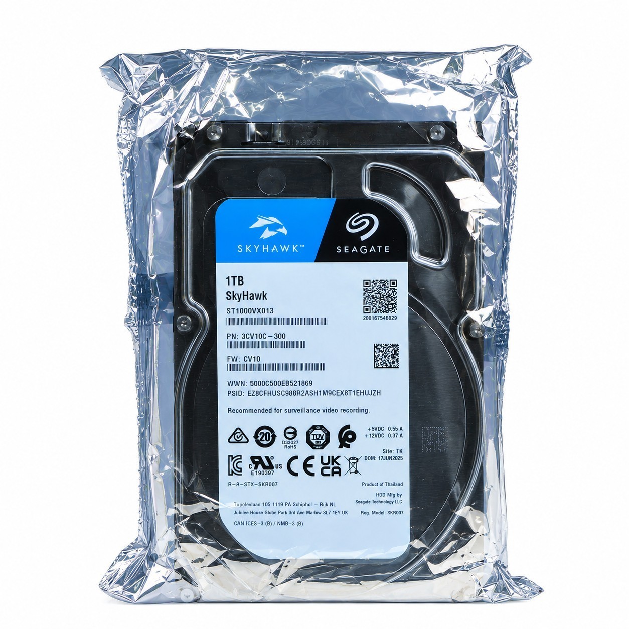 Seagate SkyHawk 1TB ST1000VX013 5.4K RPM SATA 6Gb/s 512e 3.5" HDD