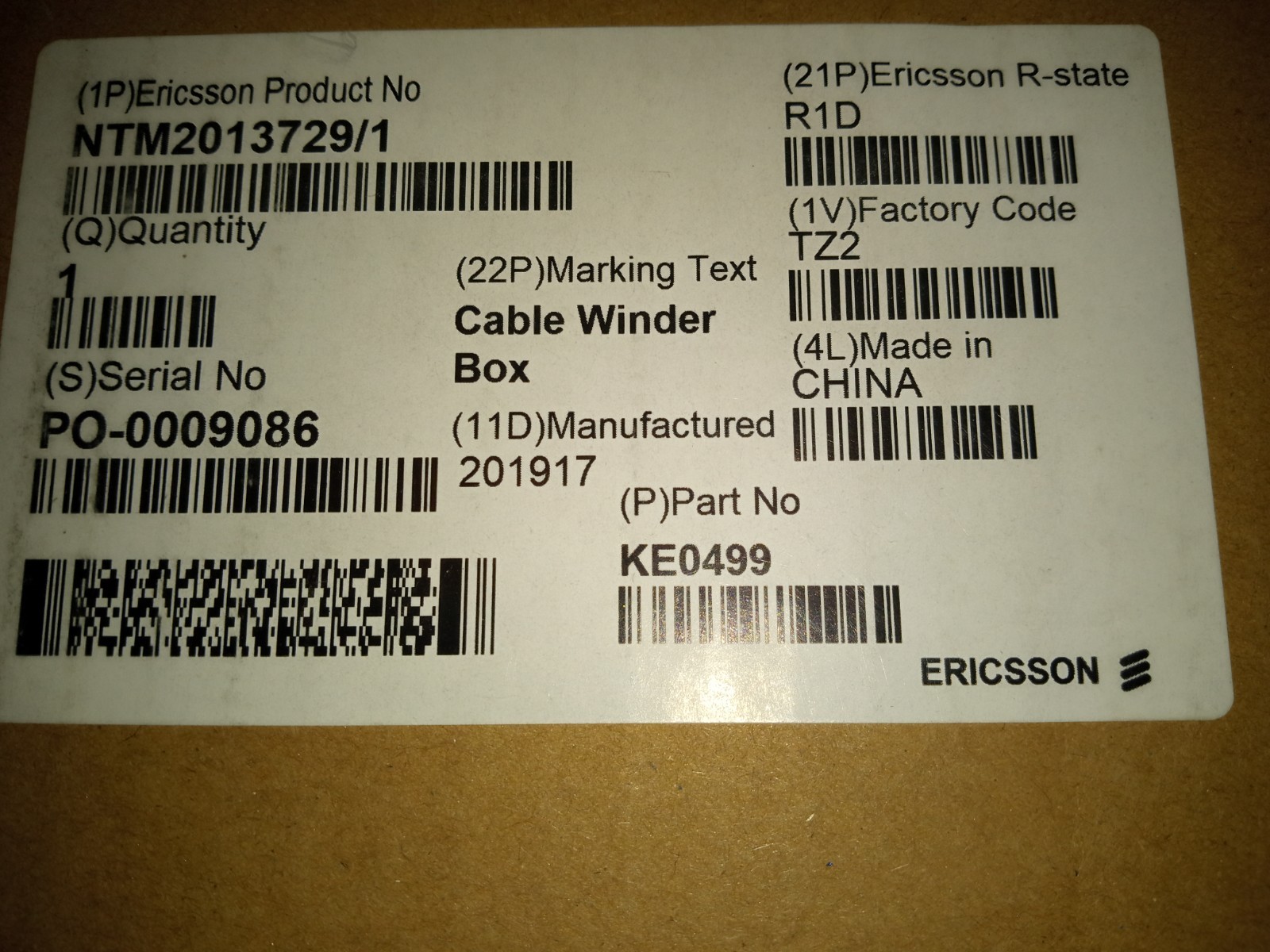 ERICSSON PRODUCT NO NTM2013729/1 cable winder Box
