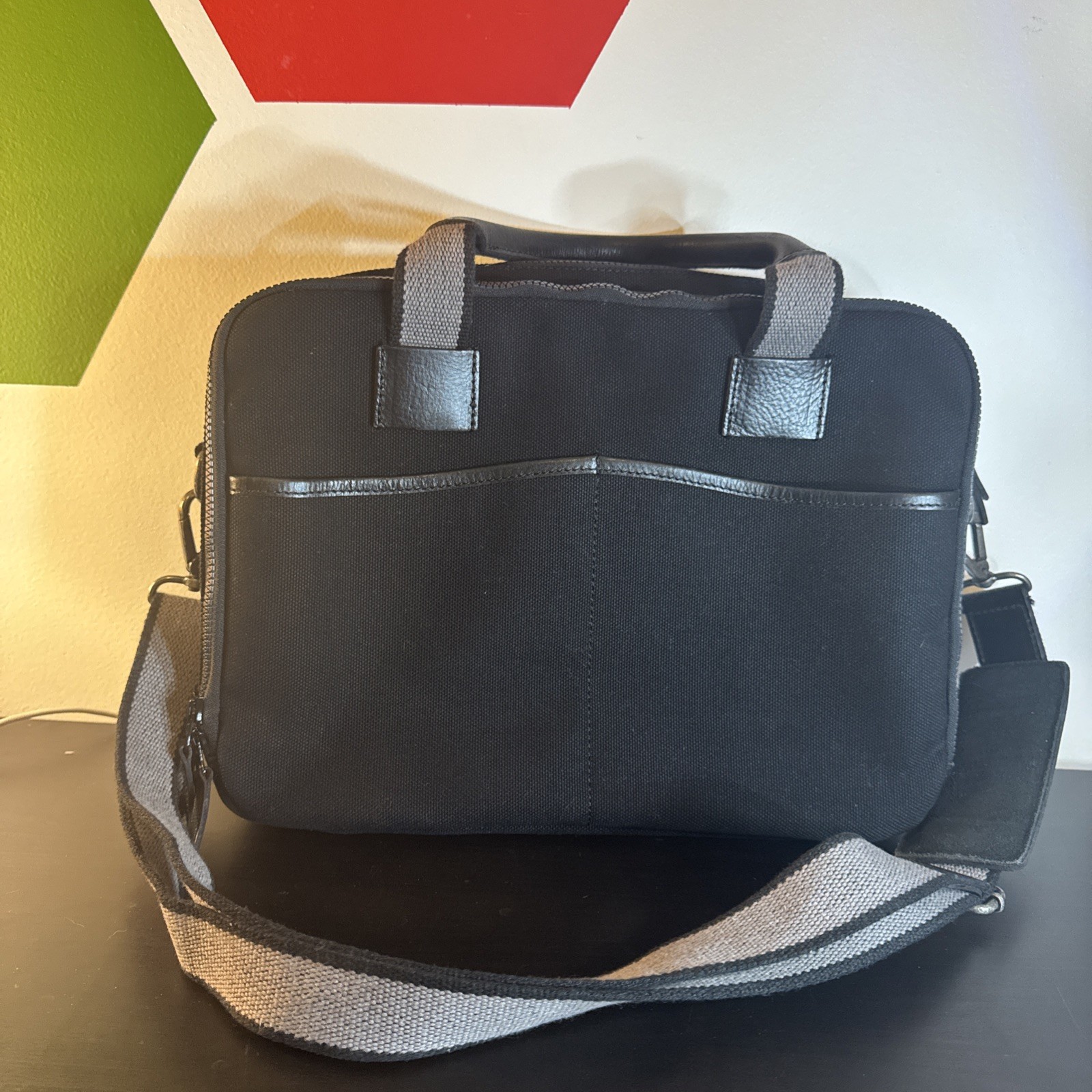 Jack Georges Black Canvas & Leather Zippered Briefcase CV230
