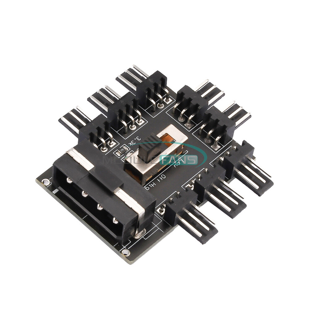 1 to 8 Way Splitter Cooling Fan Hub Power Socket Adapter PWM Governor  3-Speed