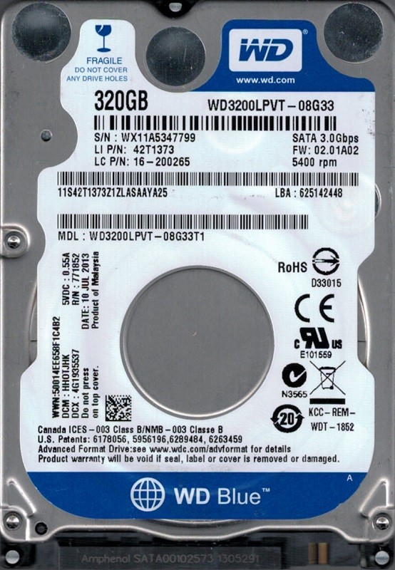 WD3200LPVT-08G33T1 DCM: HHOTJHK WX11A Western Digital 320GB