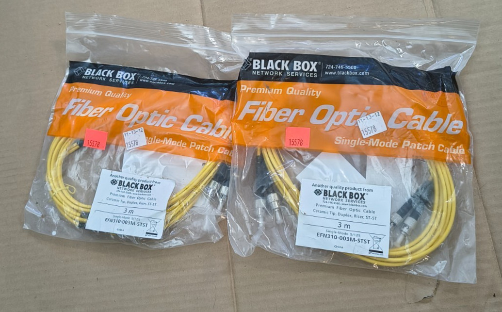 2 Black Box 3M Duplex ST-ST Singlemode FIber Optic Patch Cables EFN310-003M-STST
