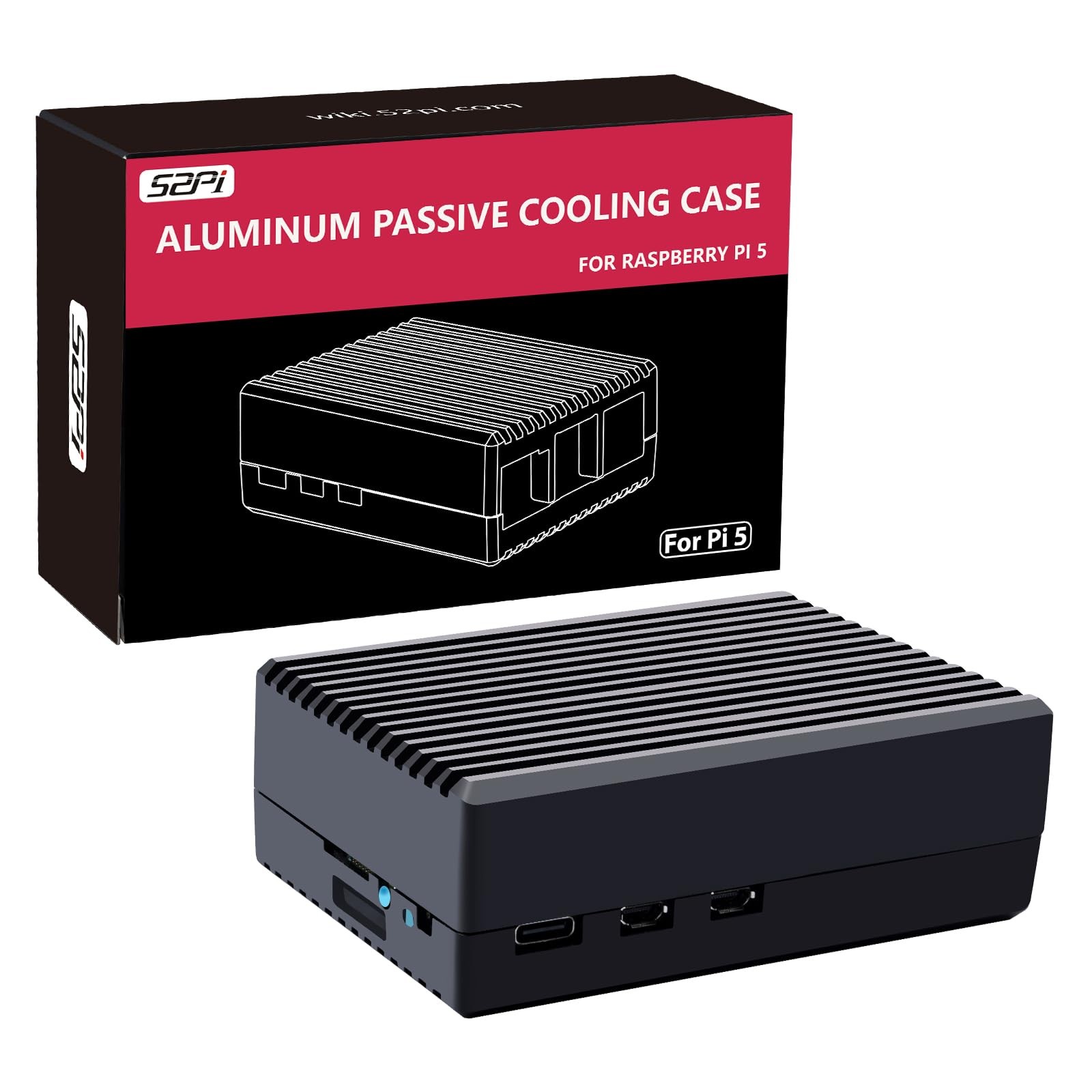 GeeekPi Aluminum Case for Raspberry Pi 5, Passive Cooling Black, 