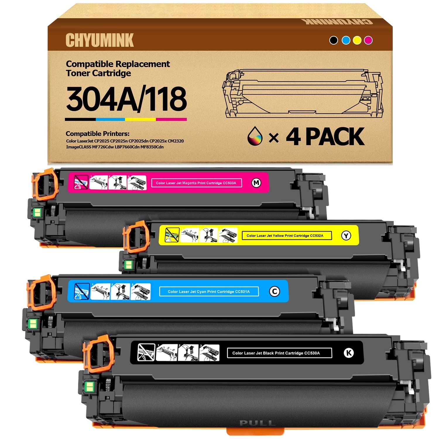 Compatible for 304A CC530A CC531A CC532A CC533A Toner Cartridges for use with...