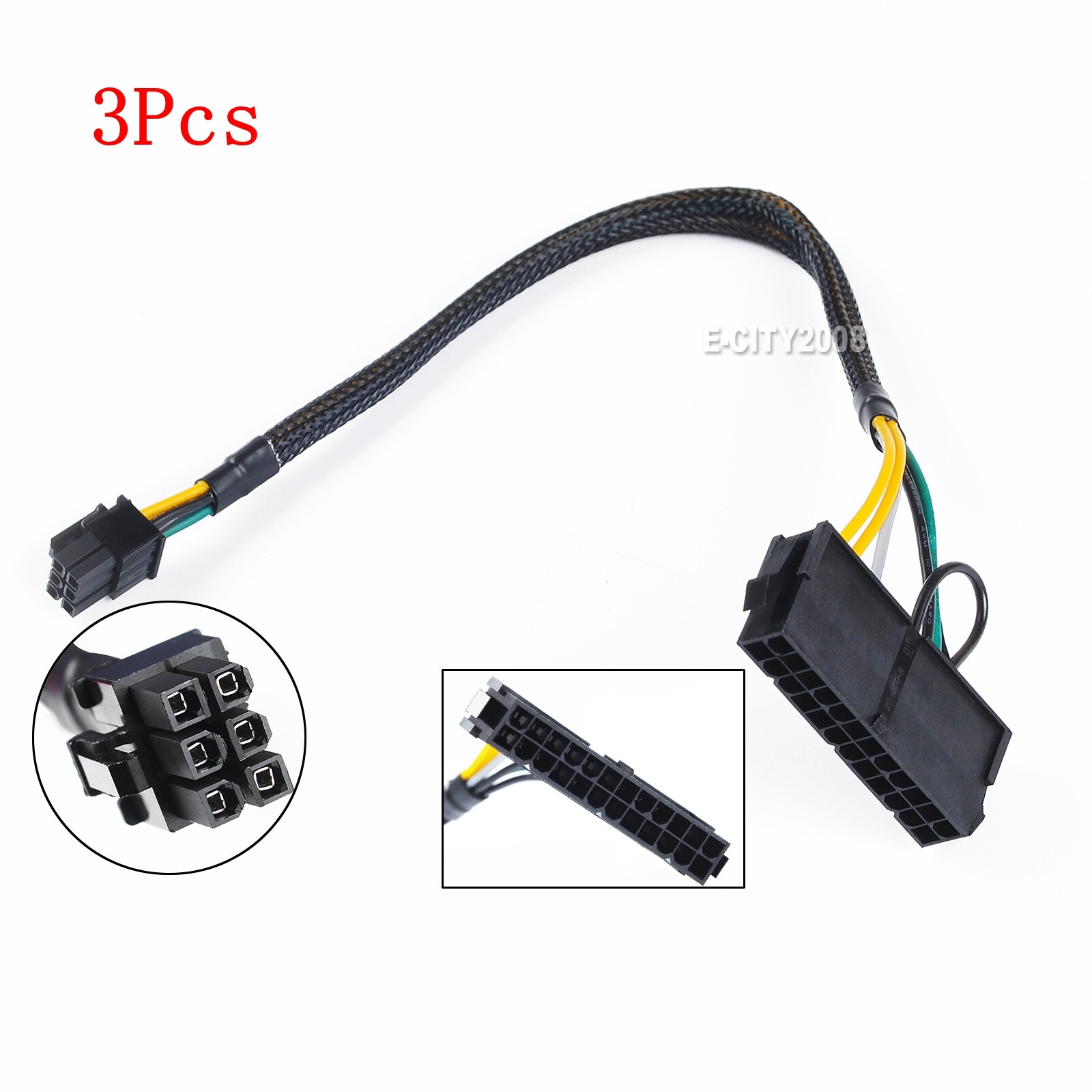 3Pcs 24 Pin to 6 Pin ATX PSU Power Adapter Cable for Dell OptiPlex and More MB
