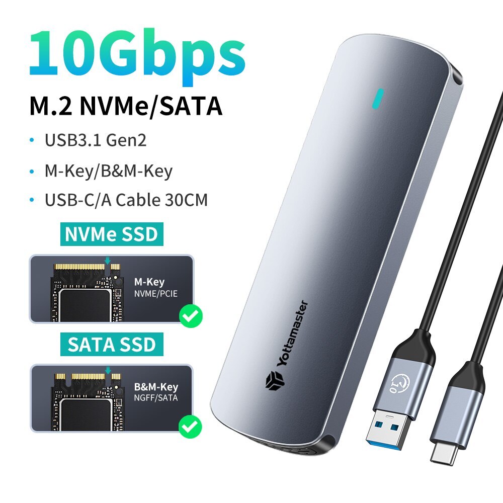 M.2 NVMe/NGFF SATA SSD to USB3.2 External SSD Reader Converter Adapter Enclosure