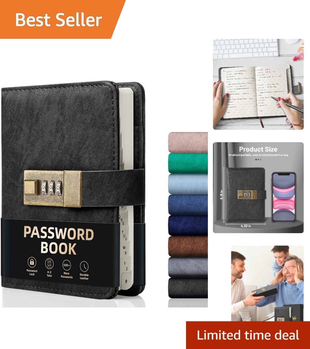 Elegant Lockable Password Book for Seniors - Faux Leather Organizer 4.33x6.18in