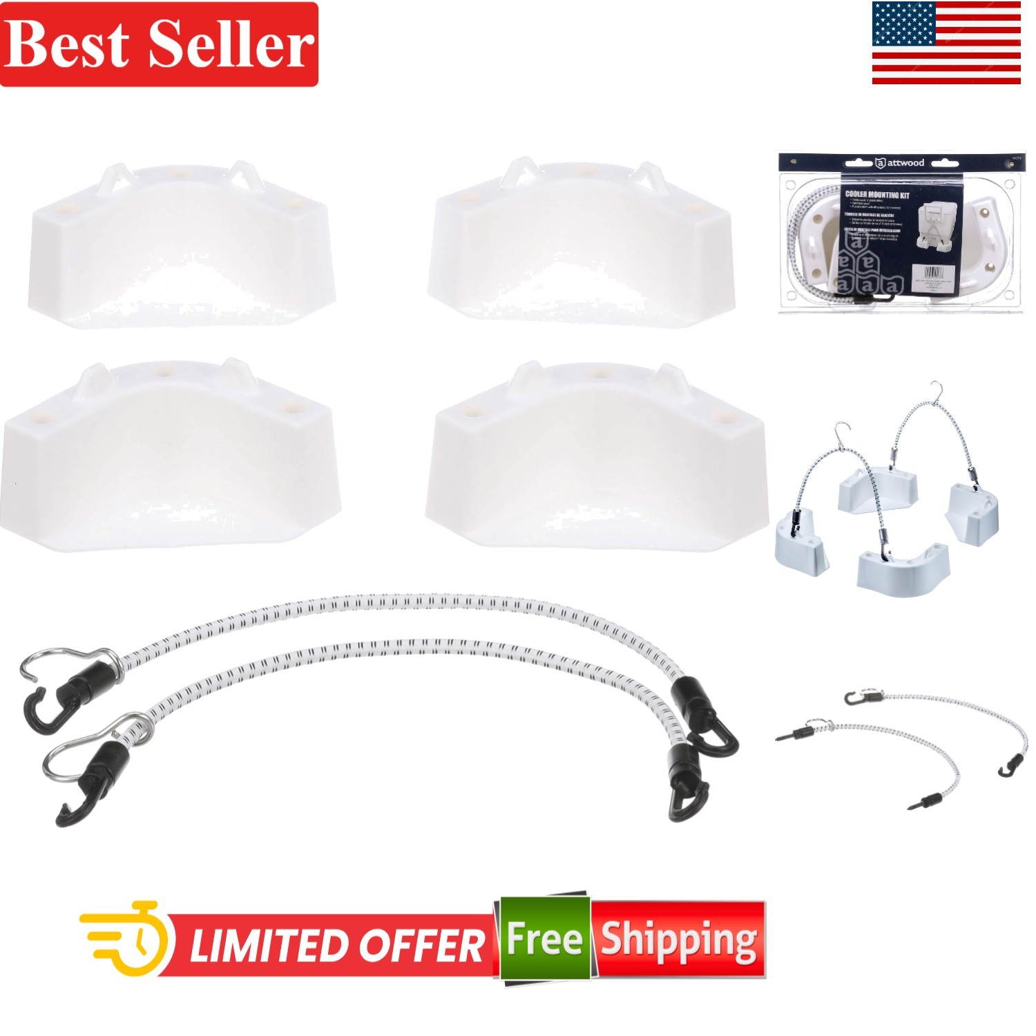 Cooler Mounting Kit 4 Corner Pieces 2 Quick-Connect Straps Plastic