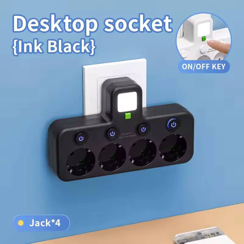 EU Plug Wall Mounted Power Strip 3 Outlets 2 USB Ports Surge Protector Switch