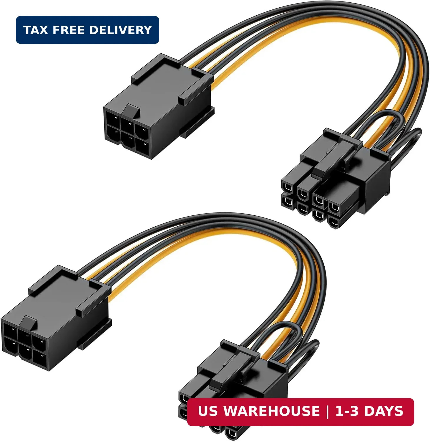 2-Pack 6 Pin to 8 Pin PCIe Adapter Power Cable - 4 Inches