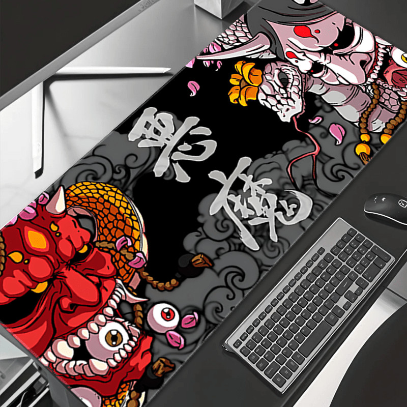 1pc Multiple Sizes Large Oni Mask & Serpent Demon Art Gaming Mouse Pad - Non-S