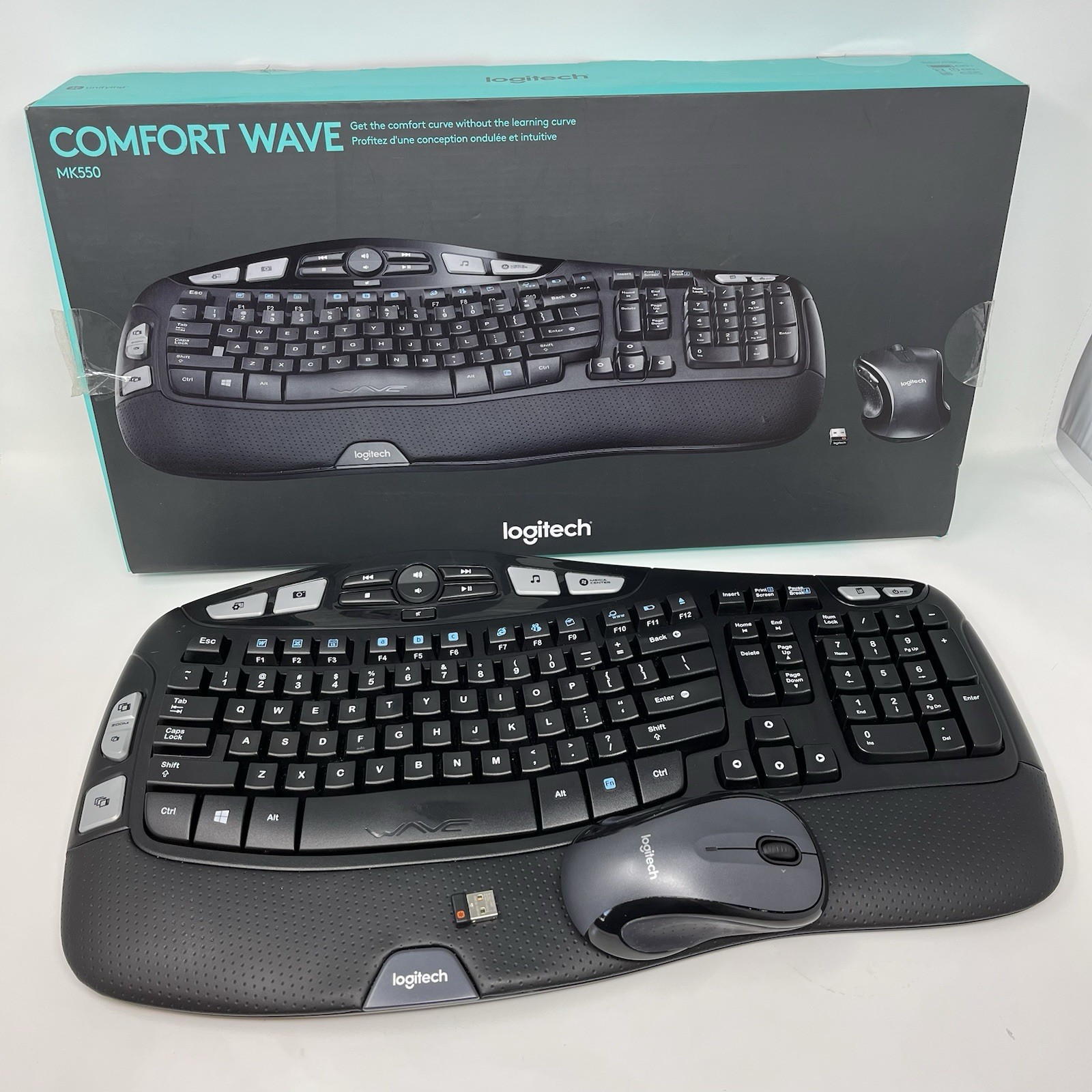 Logitech MK550 Comfort Wave Wireless Keyboard & Mouse Combo K350 M510 USB Dongle