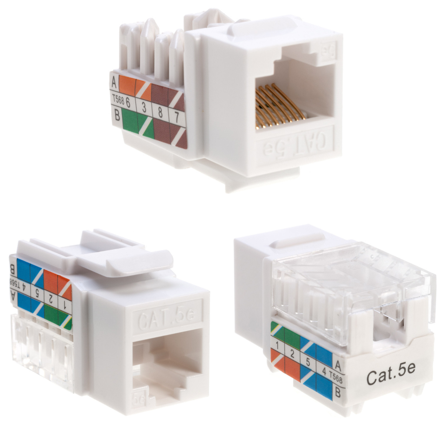 10 pack Cat5e 45° Angled Keystone Jack Network 110 Punchdown 8P8C Cat White